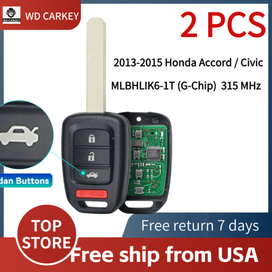 2013-2015 Honda Accord / Civic / 4-Button Remote Head Key / MLBHLIK6-1T (G-Chip) (AFTERMARKET) 315 MHz PHILIPS ID 47 HONDA G